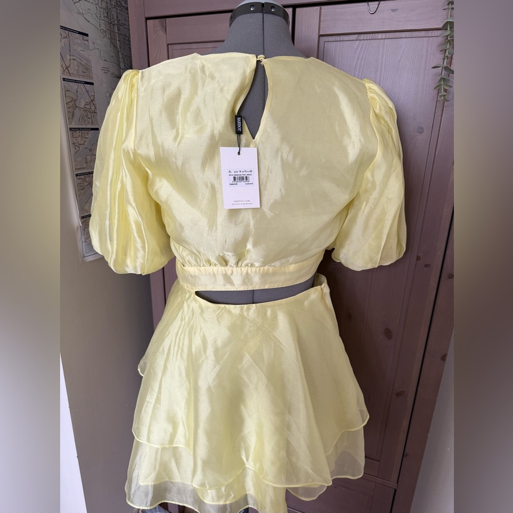Bardot Light Yellow Cutout Puff-Sleeve Mini Dress - Picture 5 of 8
